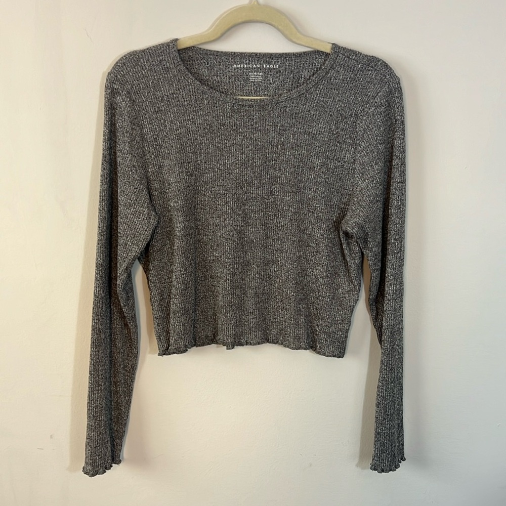 American Eagle Women’s Long Sleeve Gray Crop Top Size XL